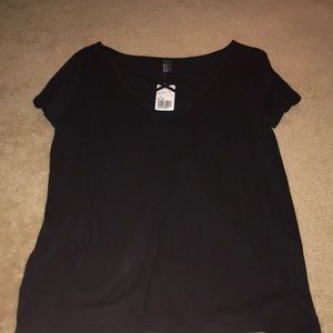 Forever 21 Black T-Shirt with Crisscross Neckline